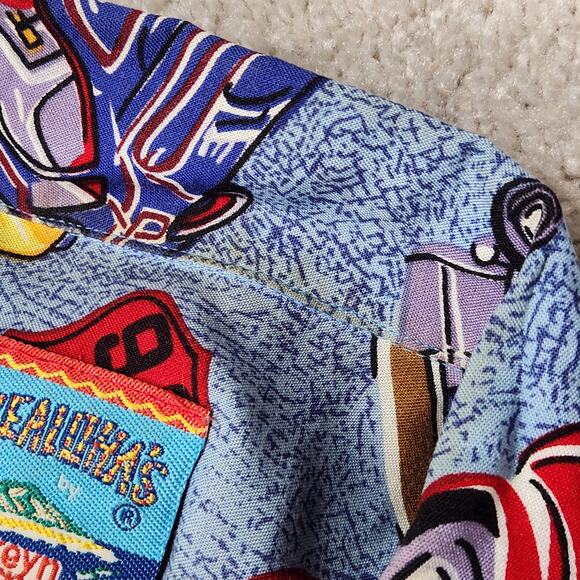 REYN SPOONER Hawaiian Shirt Mens Large Blue Classic Cars The Wonder Gas Route 66 - Picture 14 of 14